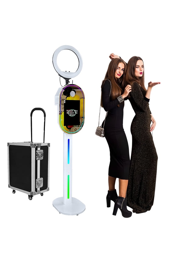 15.6 Inch Portable Metal Photobooth Machine with Touch Screen and Ring Light for Events