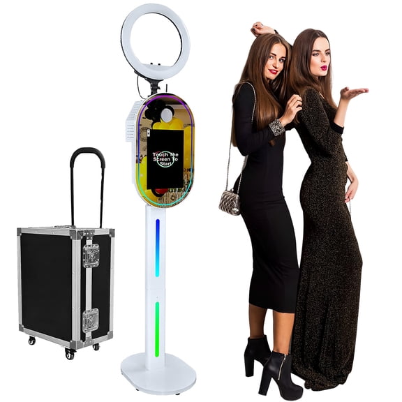 PAAFNN 15.6 Inch Portable Metal Photobooth Machine with Touch Screen and Ring Light for Events