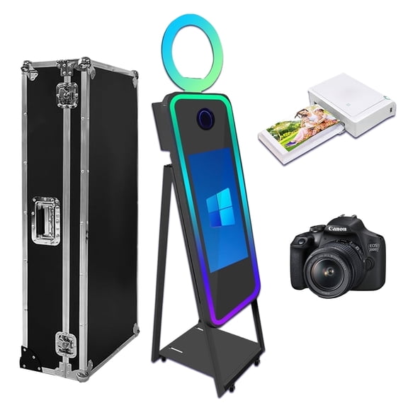 PAAFNN 40" Photobooth with 21.5" Touch Screen Selfie Machine Ring Light for Party Events