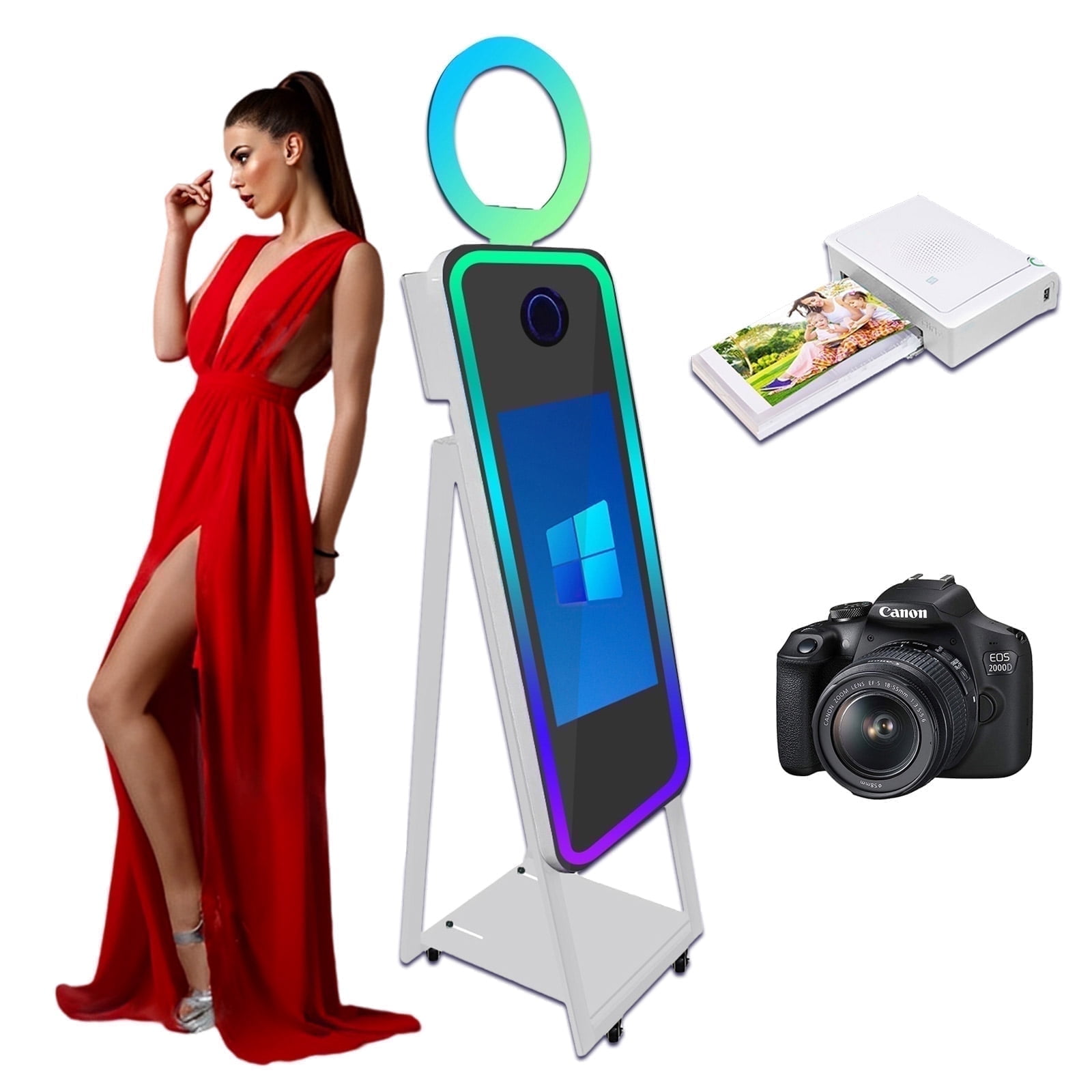PAAFNN 40"Magic Mirror Photobooth Machine with 21.5"Touch Screen Selfie Ring Light for Events