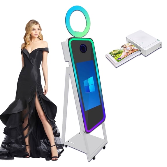 PAAFNN 40" Ring Light Photobooth Machine 21.5" Touch Screen Selfie for Wedding Party with Flight Case