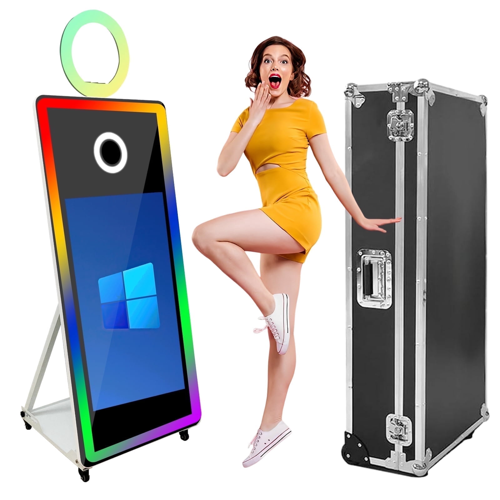 PAAFNN Party Events Wedding 65" Photo Booth Machine with 43" Touch Screen and Flight Case