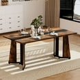 thumbnail image 1 of 71 inch Large Rectangular Dining Table for 6-8 People, Paproos Kitchen Room Table with Marble-Color Wood Waterproof Tabletop and Adjustable Metal Leg, Luxurious Dining Table, Rustic Brown(Only Table), 1 of 8