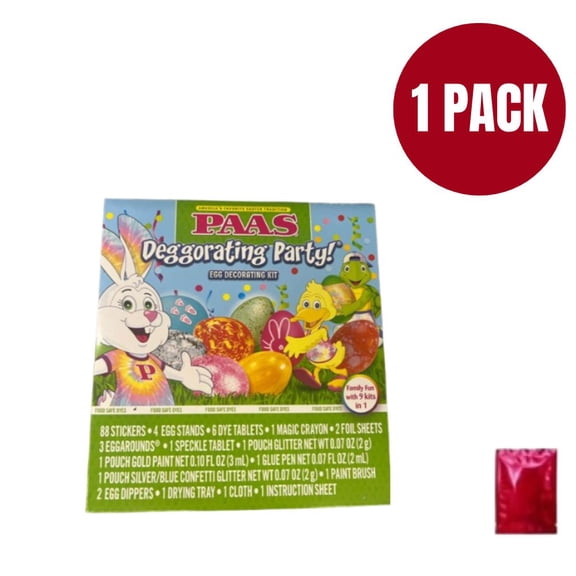 PAAS Decorating Party! Egg Decorating Kit (1 Pack) Mega Bundle with 88 Stickers, Gold Paint, Confetti Glitter, and Bonus LaPrima Morceau Bonbon