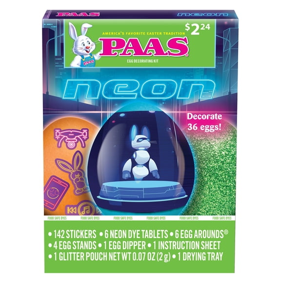 PAAS Easter Egg Decorating and Dye Kit, Neon, 1 Kit