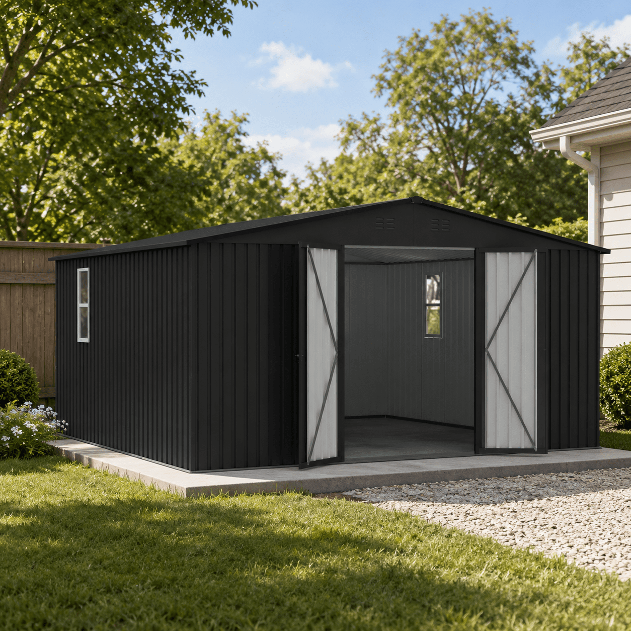 PABIMIA 14 x 12 FT Outdoor Storage Shed, Large Metal Tool Shed with ...