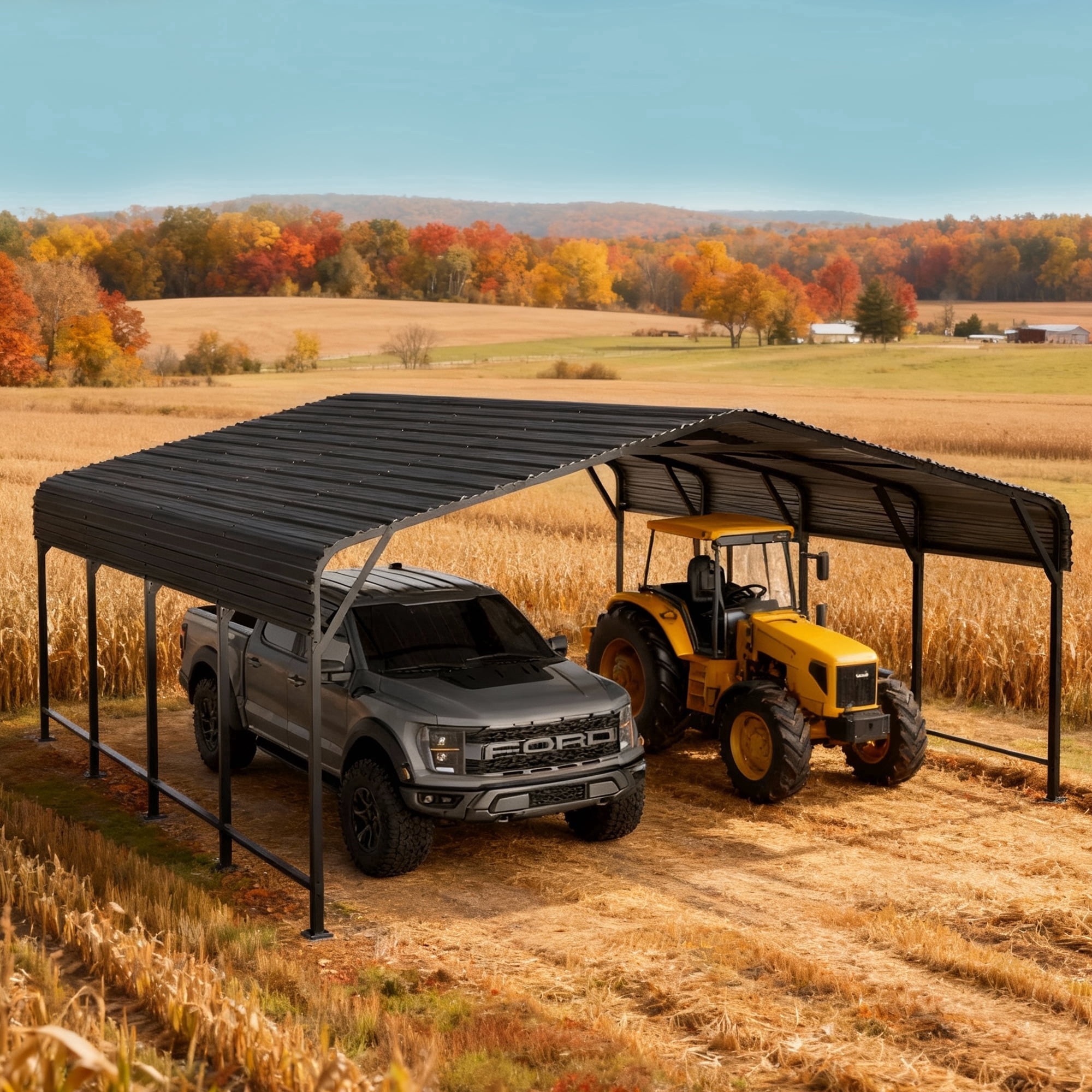 PABIMIA 20x20 FT Heavy-Duty Galvanized Steel Carport, Outdoor Metal Shelter for Cars, Trucks & Equipment, Black