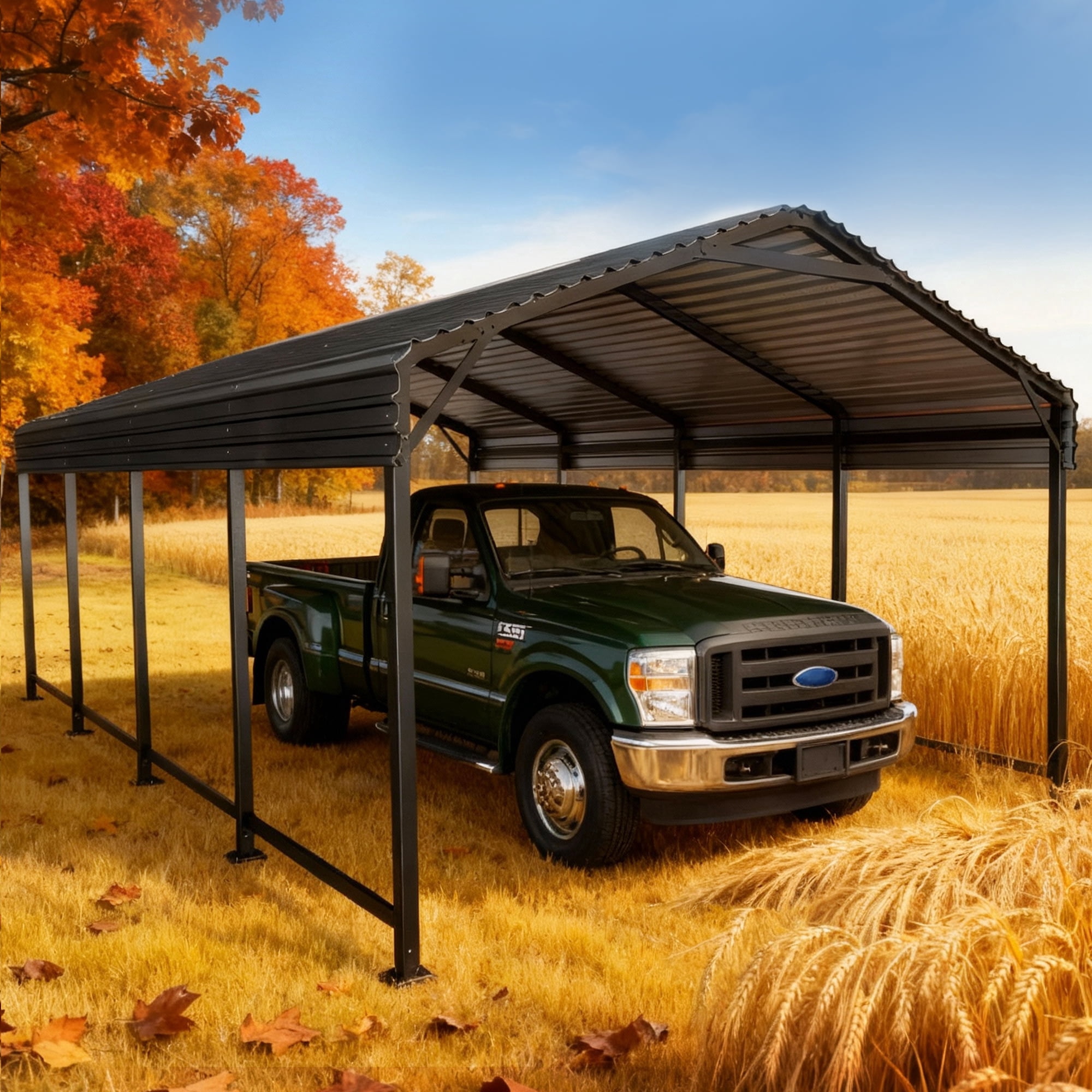 PABIMIA 12x20 FT Heavy-Duty Galvanized Steel Carport, Outdoor Metal Shelter for Cars, Trucks & Boats, Black