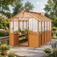 thumbnail image 1 of PABIMIA 6 ft. x 10 ft. Wood Greenhouse, Outdoor Walk-in Greenhouse Kit with Polycarbonate Panels and Adjustable Roof Vent, 1 of 8