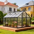 thumbnail image 1 of PABIMIA 8x10 FT Polycarbonate Outdoor Greenhouse, Aluminum Walk-in Greenhouse with Roof Vent, Black, 1 of 9