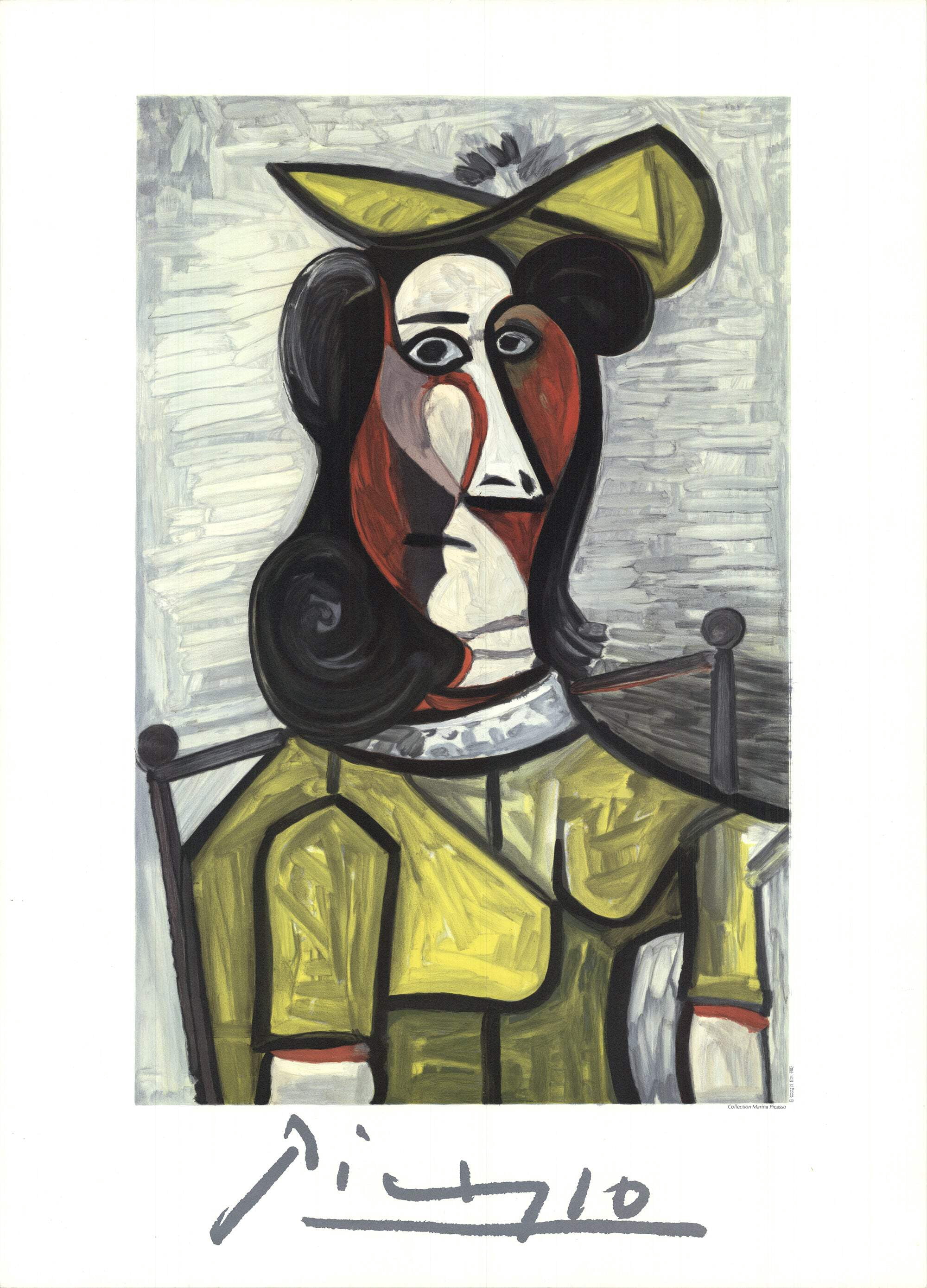 PABLO PICASSO Portrait de Femme au Chapeau et a la Robe Vert Jaune