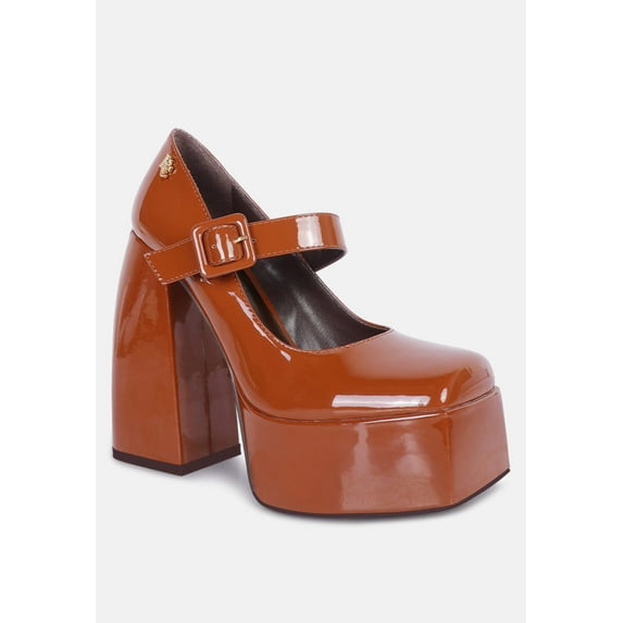 PABLO Tan Statement High Platform Heel Mary Jane Sandals