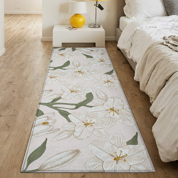 PABUBE 2'x6' Area Rugs for Bedroom,Vintage Bedroom Rug Washable,Non Slip Washable Rugs Retro Indoor Rug,Low Pile Soft Light Floral Print Floor Carpet for Living Room,Dining Room,Home Office