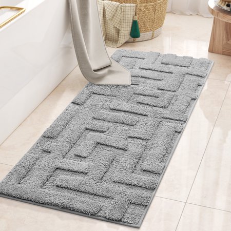 PABUBE Bathroom Rug Absorbent Bath Mat Bathroom Mat Ultra Soft Bath Rug for Bathroom Floor Non-slip Bathroom Floor Mat Machine Washable 20"x48",Gray