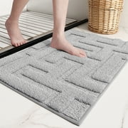 PABUBE Bathroom Rug Absorbent Bath Mat Bathroom Mat Ultra Soft Bath Rug for Bathroom Floor Non-slip Bathroom Floor Mat Machine Washable 24"x36",Gray