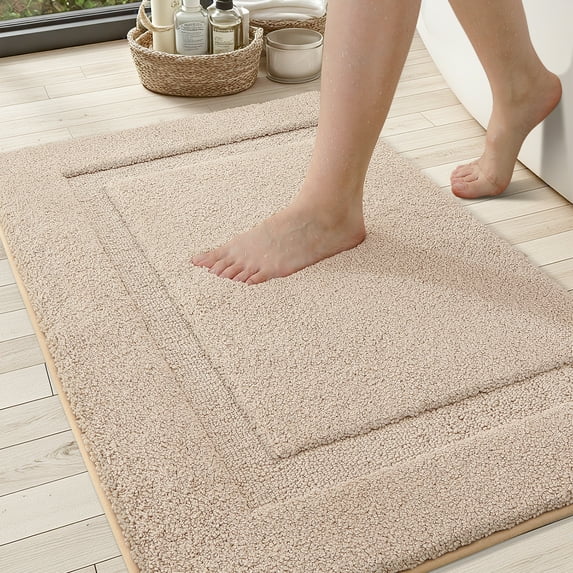 PABUBE Traditional Soft Khaki Microfiber Shag Bath Mat, 24"x36", Non-Slip and Absorbent Bathroom Rug for Bathroom Floor, Quick Dry, Machine Washable