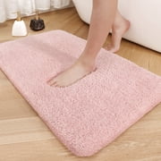 PABUBE Bathroom Rug Non-Slip Bathroom Mat 17"x24" Shag Bath Rugs w/1.6" Microfiber, Absorbent Bath Mat, Machine Washable, Pink