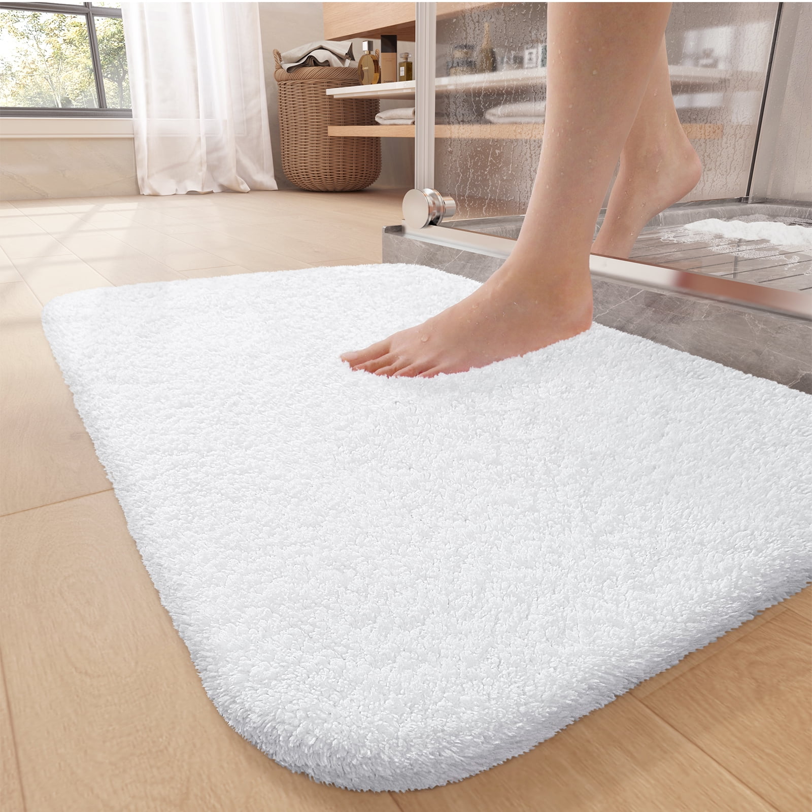 PABUBE Bathroom Rug Non-Slip Bathroom Mat 17"x24" Shag Bath Rugs w/1.6 ...