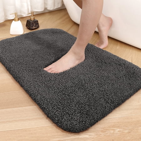 PABUBE Bathroom Rug Non-Slip Bathroom Mat 20"x32" Shag Bath Rugs w/1.6" Microfiber, Absorbent Bath Mat, Machine Washable, Dark Gray