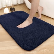 PABUBE Bathroom Rug Non-Slip Bathroom Mat 20"x32" Shag Bath Rugs w/1.6" Microfiber, Absorbent Bath Mat, Machine Washable, Navy