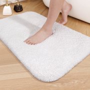 PABUBE Bathroom Rug Non-Slip Bathroom Mat 20"x32" Shag Bath Rugs w/1.6" Microfiber, Absorbent Bath Mat, Machine Washable, White