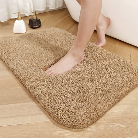PABUBE Bathroom Rug Non-Slip Bathroom Mat 24"x36" Shag Bath Rugs w/1.6" Microfiber, Absorbent Bath Mat, Machine Washable, Beige