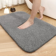 PABUBE Bathroom Rug Non-Slip Bathroom Mat 24"x36" Shag Bath Rugs w/1.6" Microfiber, Absorbent Bath Mat, Machine Washable, Gray