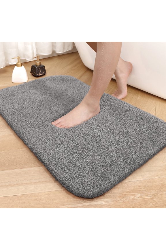 Bathroom Rug Non-Slip Bathroom Mat 24"x36" Shag Bath Rugs w/1.6" Microfiber, Absorbent Bath Mat, Machine Washable, Gray