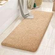 PABUBE Bathroom Rug Non-Slip Bathroom Mat 24"x43" Shag Bath Rugs w/1.6" Microfiber, Absorbent Bath Mat, Machine Washable, Beige