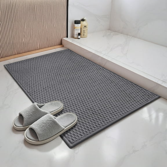 PABUBE Soft Dark Gray Woven Chenille Bathroom Rug, 16"x24", Non-Slip and Absorbent Bath Mat for Bathroom Floor, Machine Washable, Quick Drying