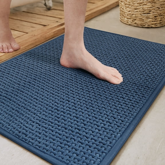 PABUBE Bathroom Rug, Non Slips Bath Mat, Machine Washable Bathroom Mat, Soft Absorbent Bathmat Bath Rug, Bathroom Rug and Mat for Bathroom Floor (16"x24",Navy)