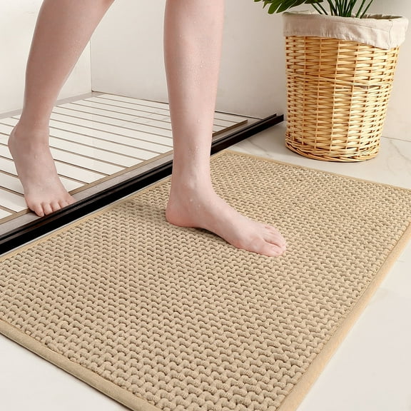 PABUBE Bathroom Rug, Non Slips Bath Mat, Machine Washable Bathroom Mat, Soft Absorbent Bathmat Bath Rug, Bathroom Rug and Mat for Bathroom Floor (17"x29",Beige)