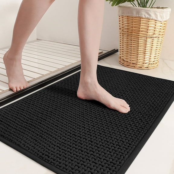PABUBE Bathroom Rug, Non Slips Bath Mat, Machine Washable Bathroom Mat, Soft Absorbent Bathmat Bath Rug, Bathroom Rug and Mat for Bathroom Floor (17"x29",Black)