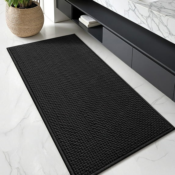 PABUBE Bathroom Rug, Non Slips Bath Mat, Machine Washable Bathroom Mat, Soft Absorbent Bathmat Bath Rug, Bathroom Rug and Mat for Bathroom Floor (17"x48",Black)