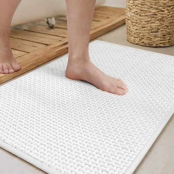 PABUBE Bathroom Rug, Non Slips Bath Mat, Machine Washable Bathroom Mat, Soft Absorbent Bathmat Bath Rug, Bathroom Rug and Mat for Bathroom Floor (20"x32",White)