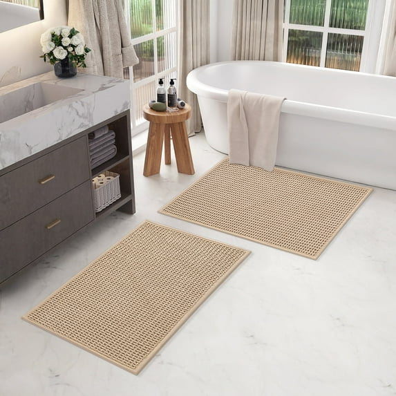 PABUBE Bathroom Rug, Non Slips Bath Mat, Machine Washable Bathroom Mat, Soft Absorbent Bathmat Bath Rug, Bathroom Rug and Mat for Bathroom Floor (24"x36"+24"x36",Beige)