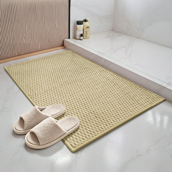 PABUBE Soft Light Yellow Woven Chenille Bathroom Rug, 24"x36", Non-Slip and Absorbent Bath Mat for Bathroom Floor, Machine Washable, Quick Drying