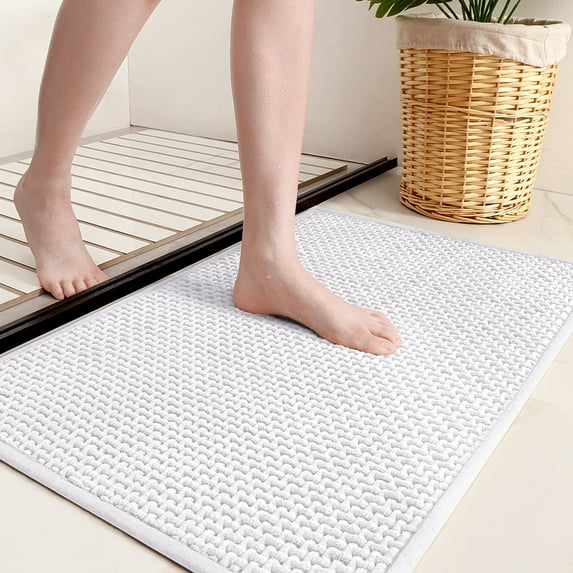 PABUBE Bathroom Rug, Non Slips Bath Mat, Machine Washable Bathroom Mat, Soft Absorbent Bathmat Bath Rug, Bathroom Rug and Mat for Bathroom Floor (24"x36",White)