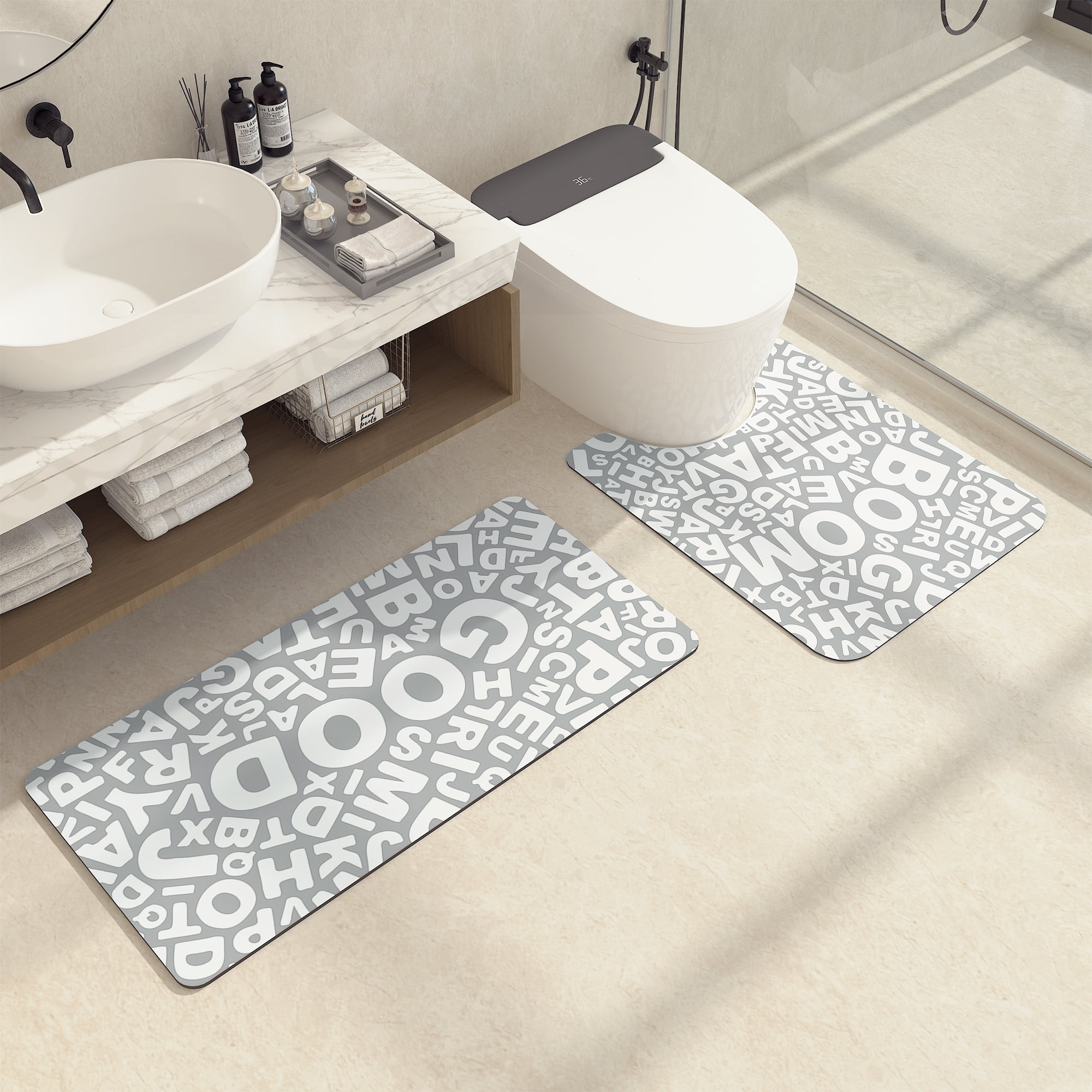 PABUBE Bathroom Rug Set 2 Piece, Rubber Non Slip Water Absorbent Bath