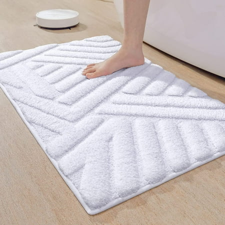 PABUBE Textured White Microfiber Bathroom Rug, 20"x30", Soft and Absorbent Bathroom Mat, Non-Slip, Machine Washable, Quick Dry Floor Carpet for Shower or Tub