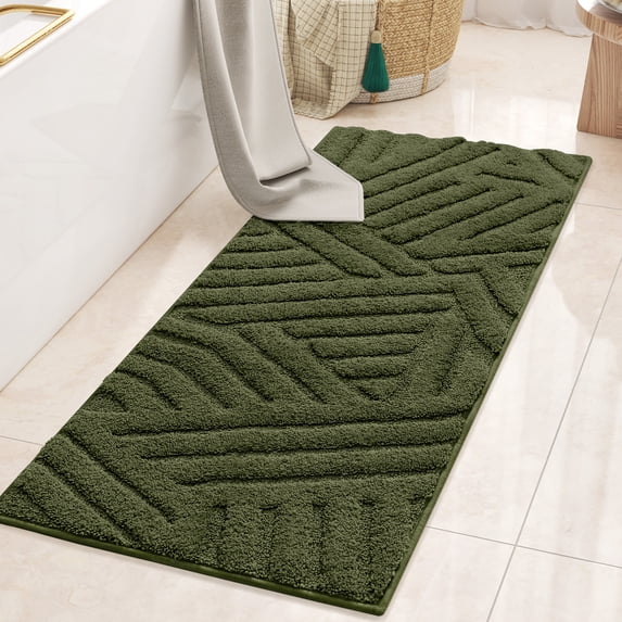 PABUBE Textured Green Microfiber Bathroom Rug, 20"x51", Soft and Absorbent Bathroom Mat, Non-Slip, Machine Washable, Quick Dry Floor Carpet for Shower or Tub