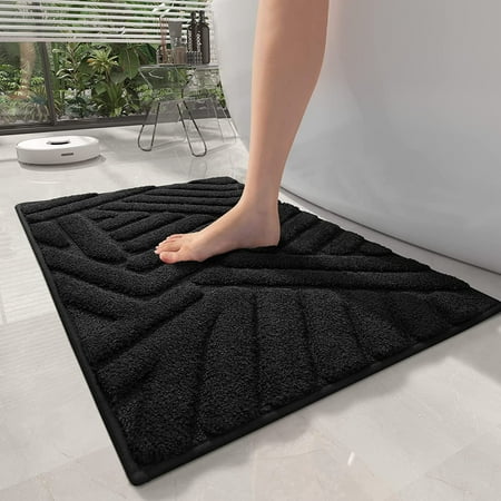 PABUBE Textured Black Microfiber Bathroom Rug, 24"x36", Soft and Absorbent Bathroom Mat, Non-Slip, Machine Washable, Quick Dry Floor Carpet for Shower or Tub