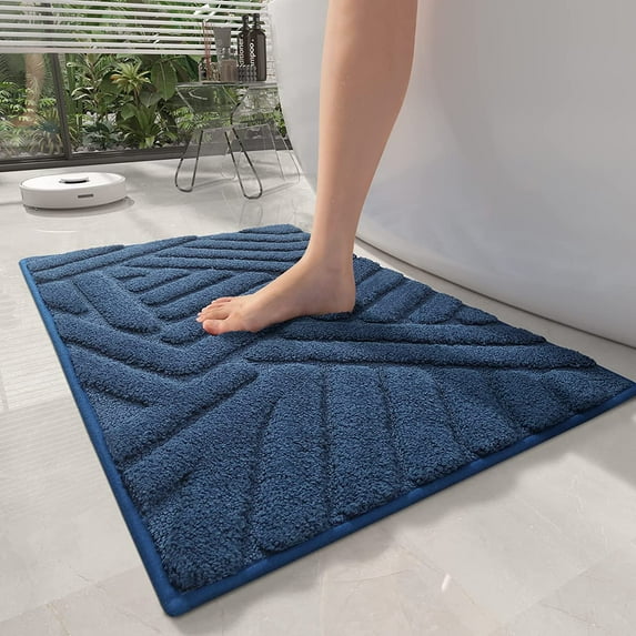 PABUBE Textured Blue Microfiber Bathroom Rug, 24"x36", Soft and Absorbent Bathroom Mat, Non-Slip, Machine Washable, Quick Dry Floor Carpet for Shower or Tub