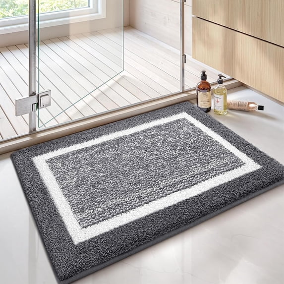 PABUBE Bathroom Rug, Soft Absorbent Bathroom Mat and Bath Mat, Premium Microfiber Shag Bath Rug Machine Washable (15.7"x24",Dark Gray and White)