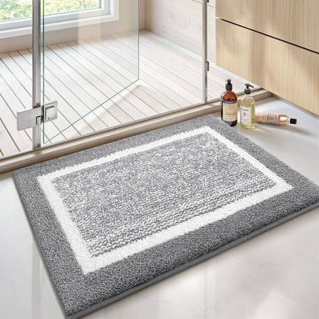 PABUBE Bathroom Rug, Soft Absorbent Bathroom Mat and Bath Mat, Premium Microfiber Shag Bath Rug Machine Washable (16"x24",Grey and White)