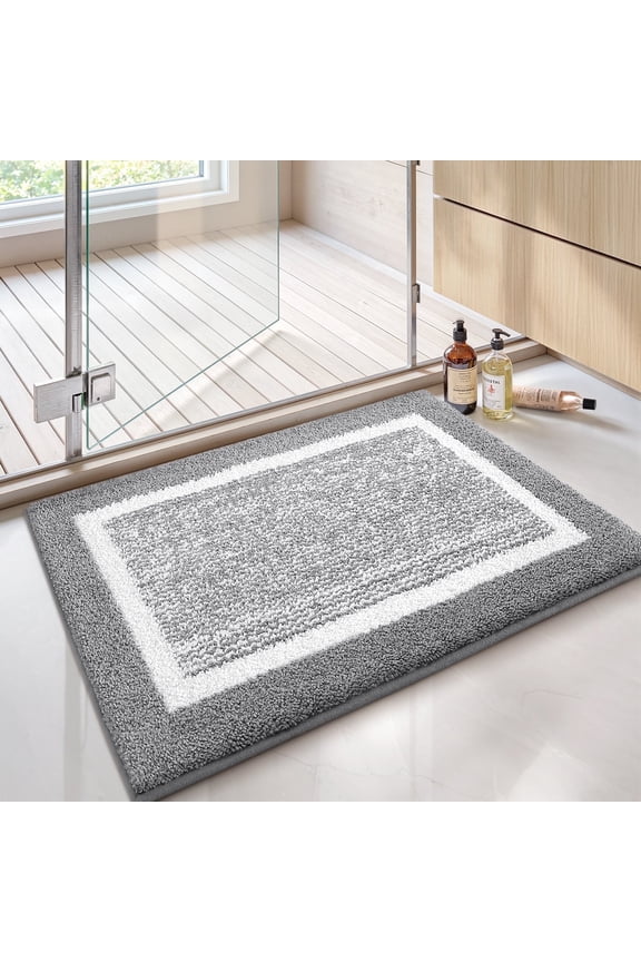 Bathroom Rug, Soft Absorbent Bathroom Mat and Bath Mat, Premium Microfiber Shag Bath Rug Machine Washable (16"x24",Grey and White)