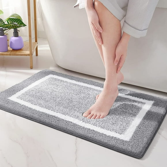 PABUBE Bathroom Rug, Soft Absorbent Bathroom Mat and Bath Mat, Premium Microfiber Shag Bath Rug Machine Washable (16"x24",Grey and White)