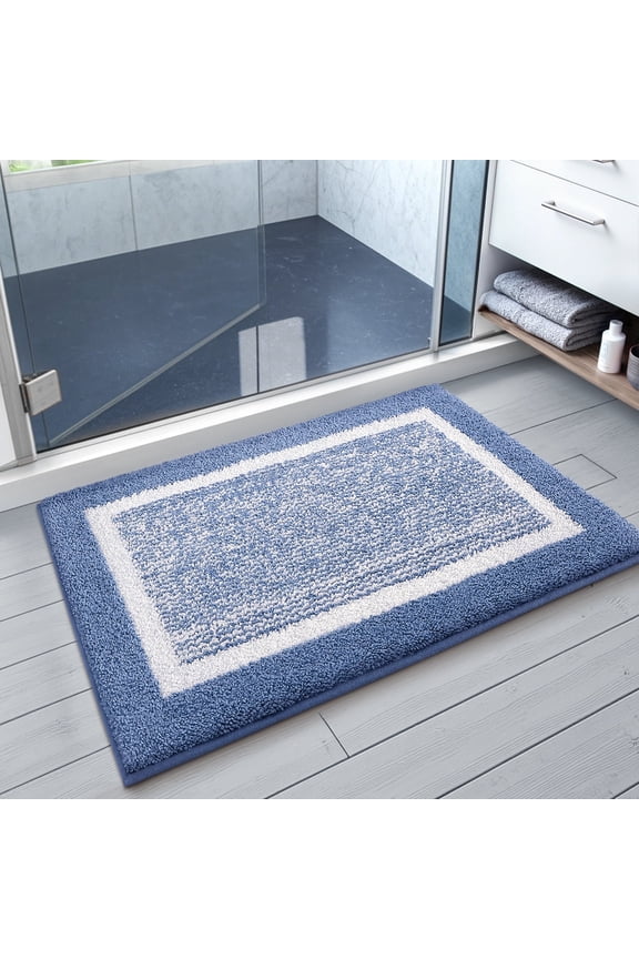 Bathroom Rug, Soft Absorbent Bathroom Mat and Bath Mat, Premium Microfiber Shag Bath Rug Machine Washable (20"x29",Blue and White)