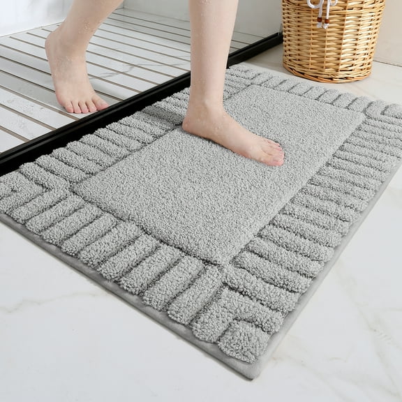 PABUBE Bathroom Rugs 16"x24", Absorbent Bath Mats Rugs for Bathroom Floor Non Slip Non Skid, Soft Shag Microfiber Machine Washable Shower Bath Mat for Bathroom Decor, Gray