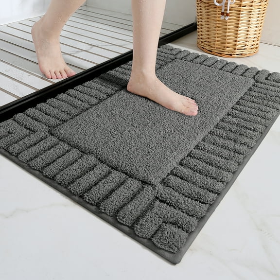 PABUBE Bathroom Rugs 16"x24", Absorbent Bath Mats Rugs for Bathroom Floor Non Slip Non Skid, Soft Shag Microfiber Machine Washable Shower Bath Mat for Bathroom Decor, Dark Gray